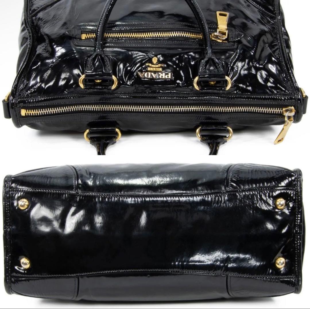 本物 プラダ 2WAYショルダー ハンドバッグ レディース エナメル 黒 肩掛け