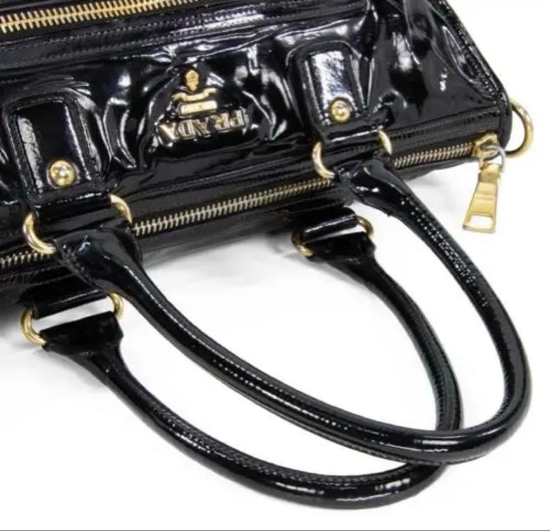 本物 プラダ 2WAYショルダー ハンドバッグ レディース エナメル 黒 肩掛け