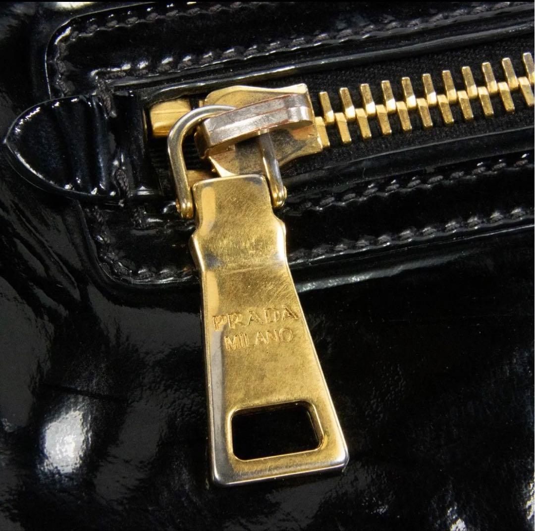 本物 プラダ 2WAYショルダー ハンドバッグ レディース エナメル 黒 肩掛け