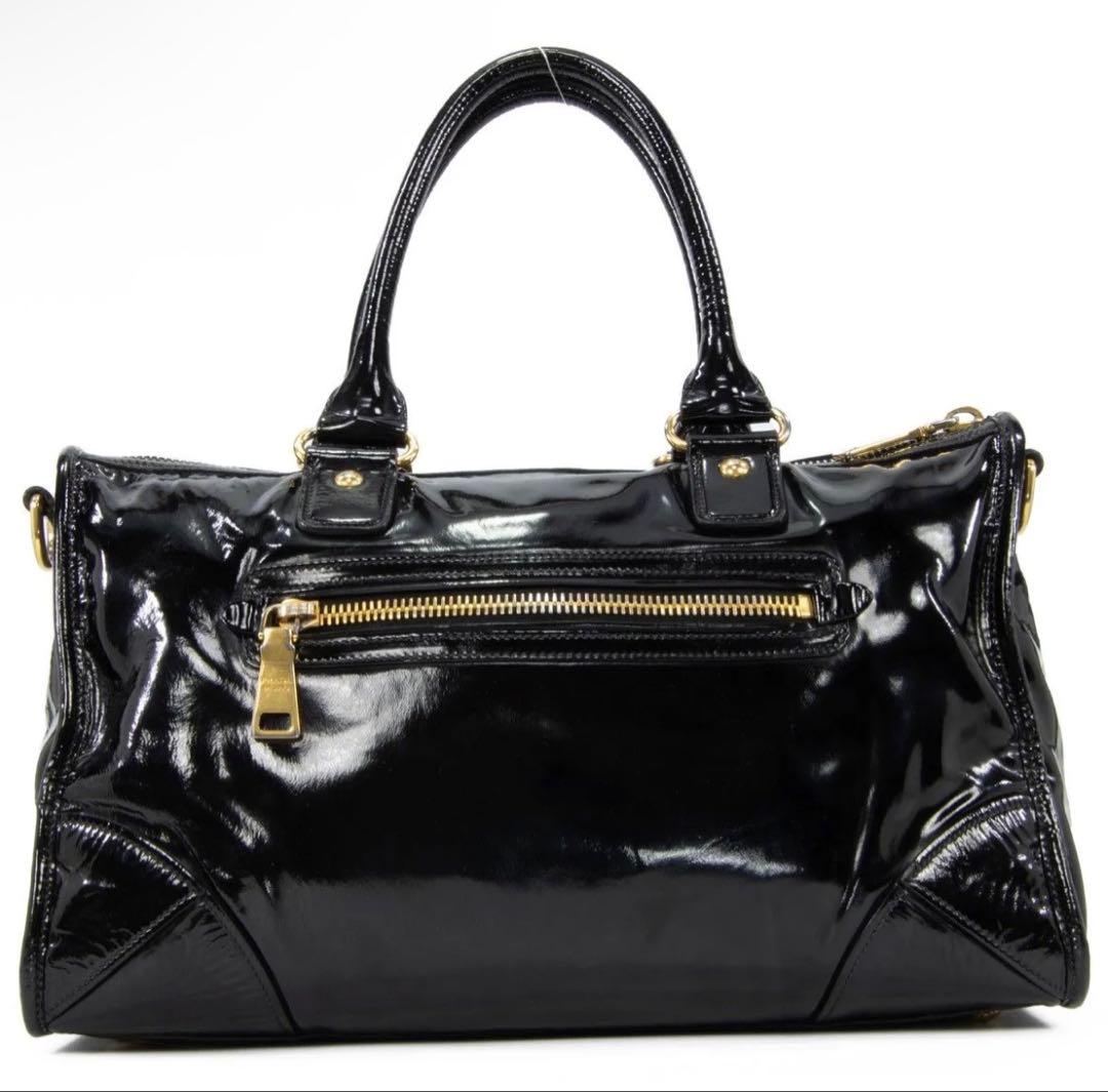 本物 プラダ 2WAYショルダー ハンドバッグ レディース エナメル 黒 肩掛け