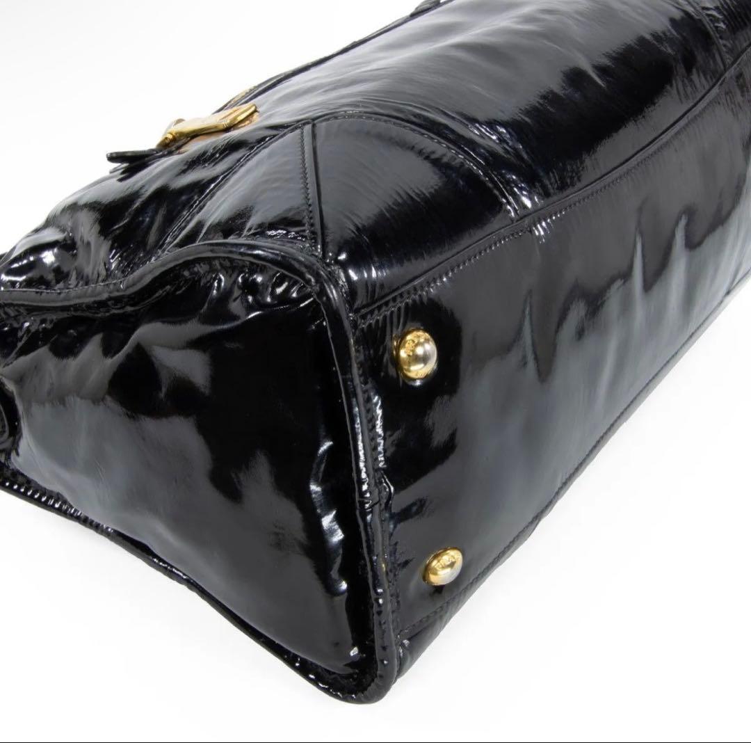 本物 プラダ 2WAYショルダー ハンドバッグ レディース エナメル 黒 肩掛け