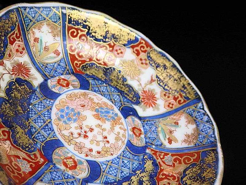 古伊万里　金襴手　百花繚乱　花鳥紋の図　４寸皿　５枚　D511AS-favu