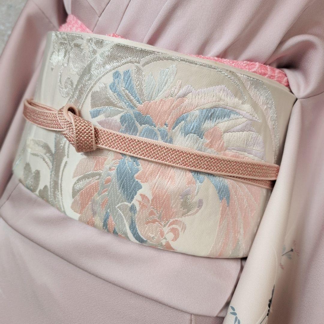 訪問着　フルセット　着物　正絹　薄紫ピンク　友禅　祝い事　優美　花　O9