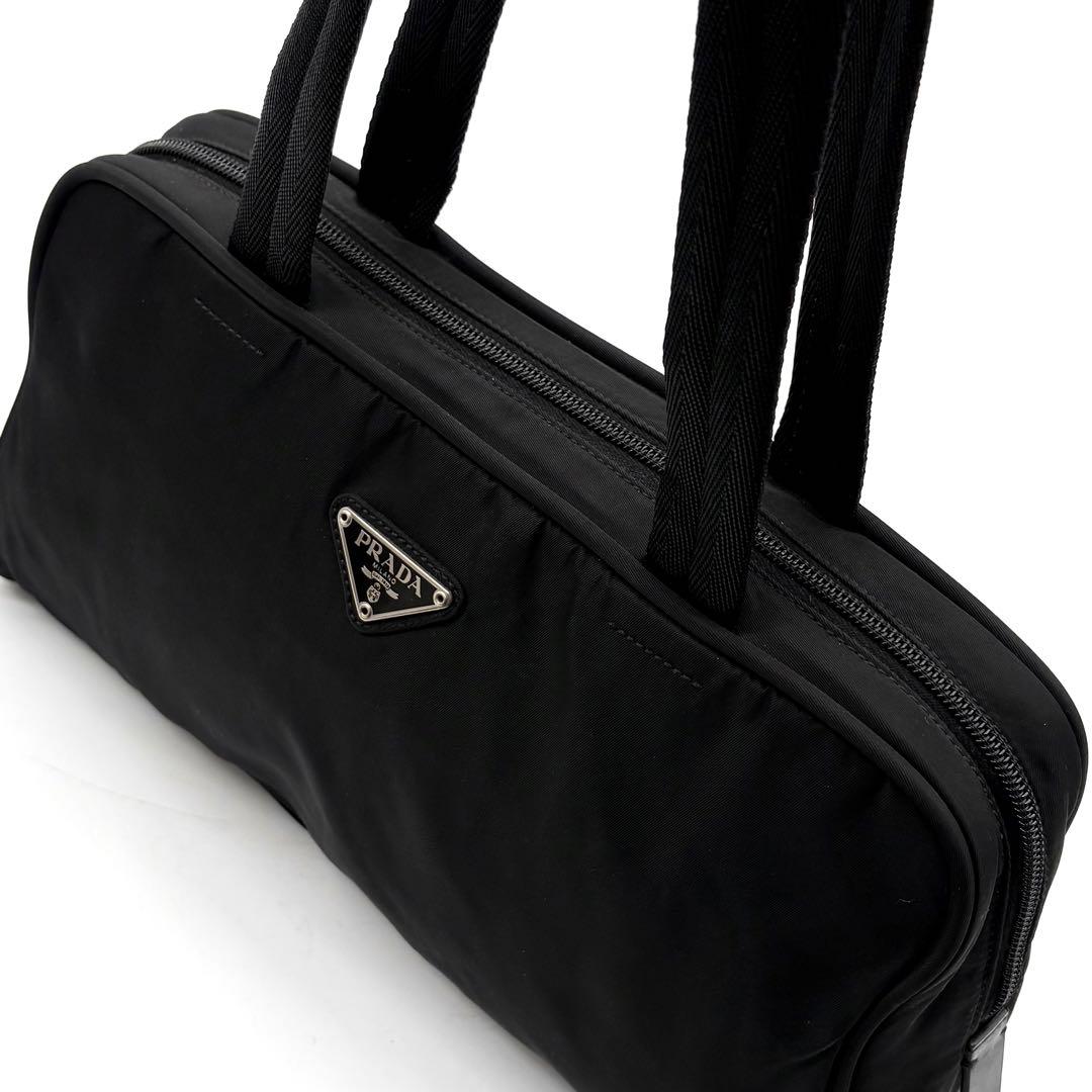 極美品✨プラダ ハンドバッグ ミニボストン ナイロン 三角ロゴ 白タグ ブラック