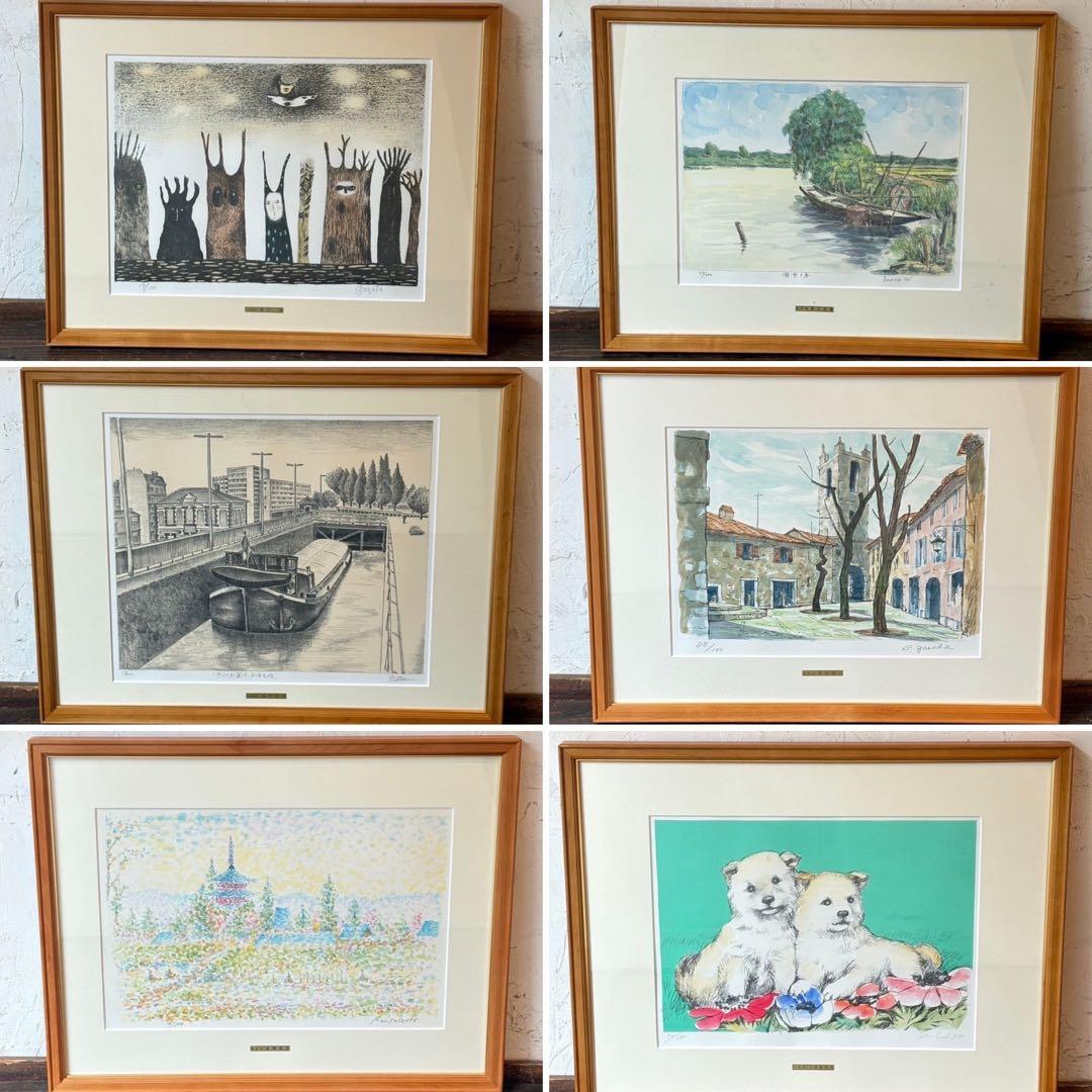 佐々木スカイ＊③ 絵画 リトグラフ セット鈴木信吾 他 直筆サイン入 額縁