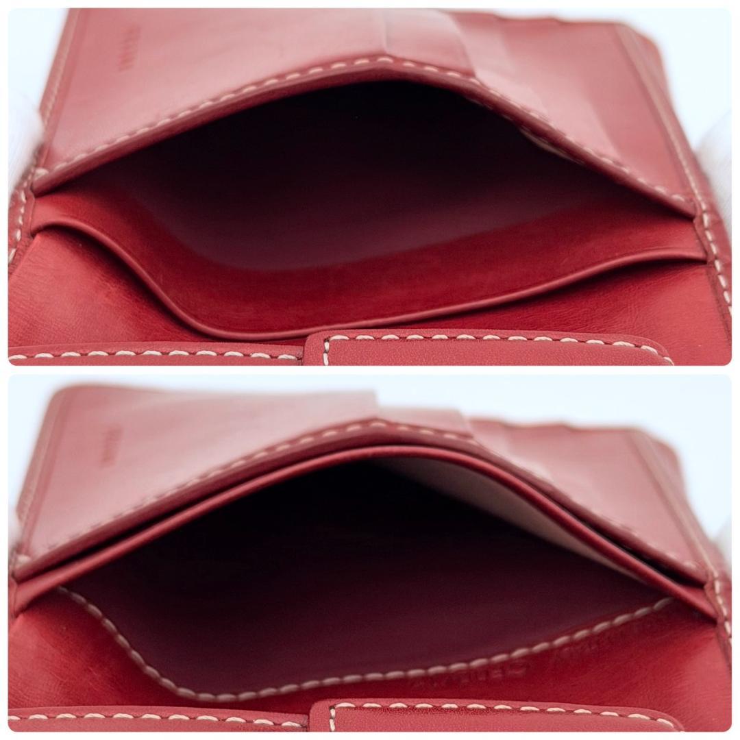 CELINE セリーヌ マカダム柄 二つ折りレザー×PVC ベージュ×レッド