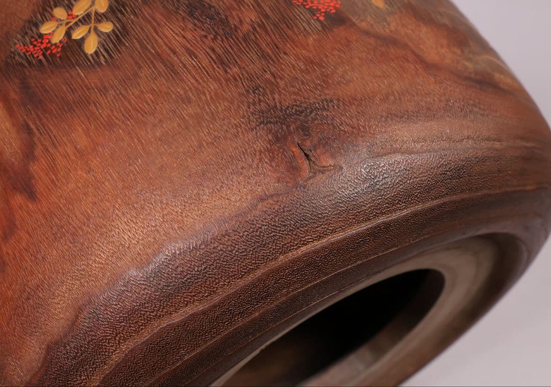 花鳥蒔絵 螺鈿細工 桐火鉢 幅30.7cm 高20cm 金蒔絵 草花【MB69