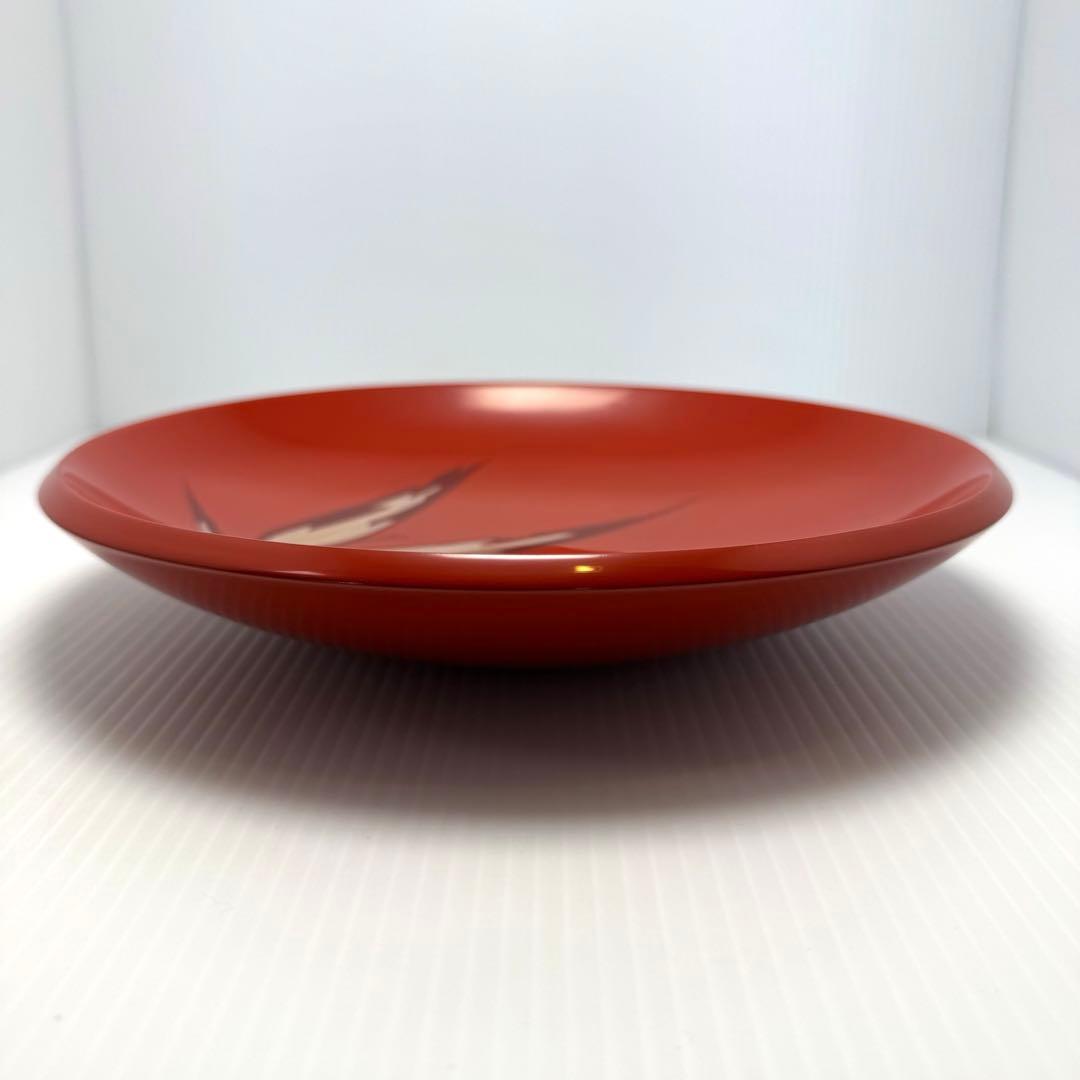 未使用 輪島塗 菓子皿 箸 セット 和皿 漆器 喰籠 赤色 葉 共箱 説明書