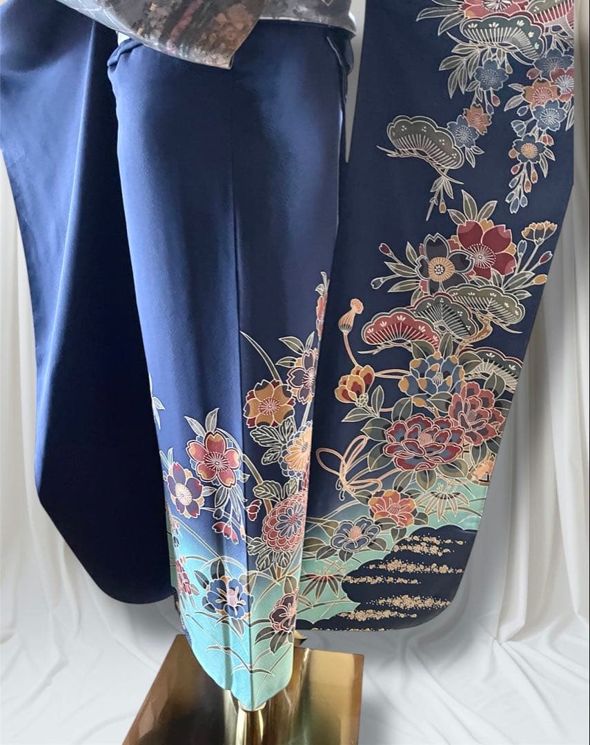 本日限定価格！紅型 ブルー ファー付き 振袖 フルセット 成人式