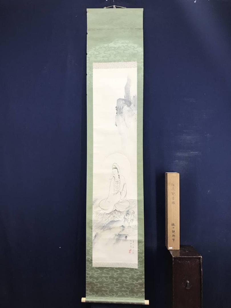 【真作】織田観潮/白衣観音図/観音図/カンノン図/掛軸/名家伝来/AD-287