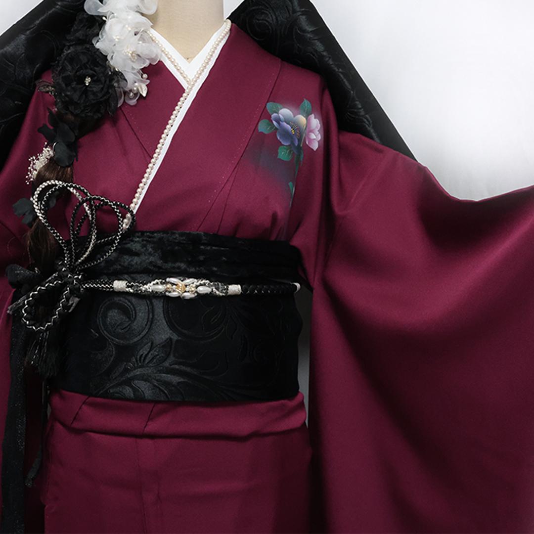 艶を極めた希少色◆ 振袖セット ◆ワインレッドエンジ色フルセットie37