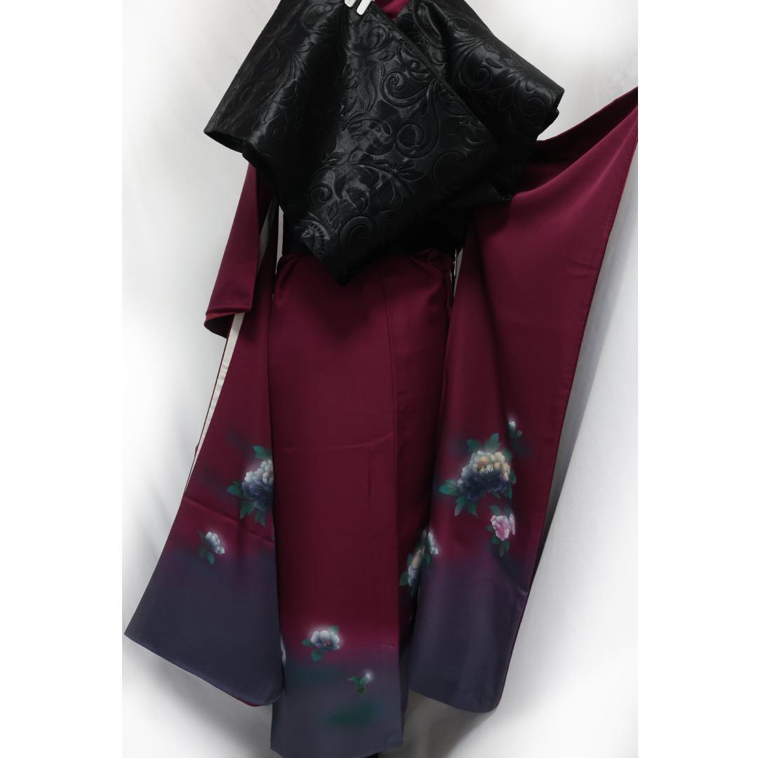 艶を極めた希少色◆ 振袖セット ◆ワインレッドエンジ色フルセットie37