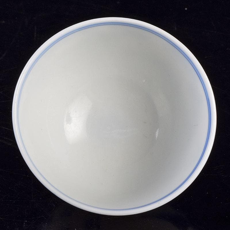 中国　青花　漢詩山水人物文　煎茶碗　時代箱付　V　R9489