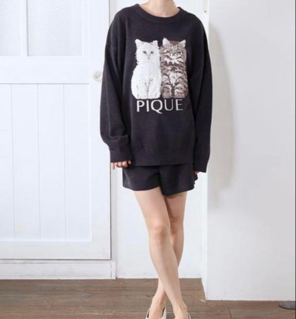 新品♡ジェラートピケ♡ツインキャットジャガードプルオーバー&ショートパンツセット