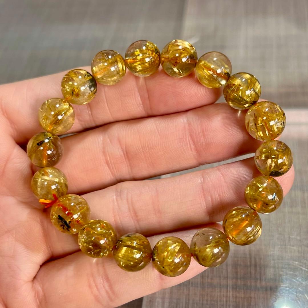 金運強　太陽放射ルチルブレスレット　ヘマタイト　ルチルクォーツ　3-5