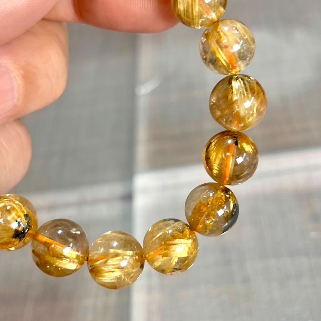 金運強　太陽放射ルチルブレスレット　ヘマタイト　ルチルクォーツ　3-5