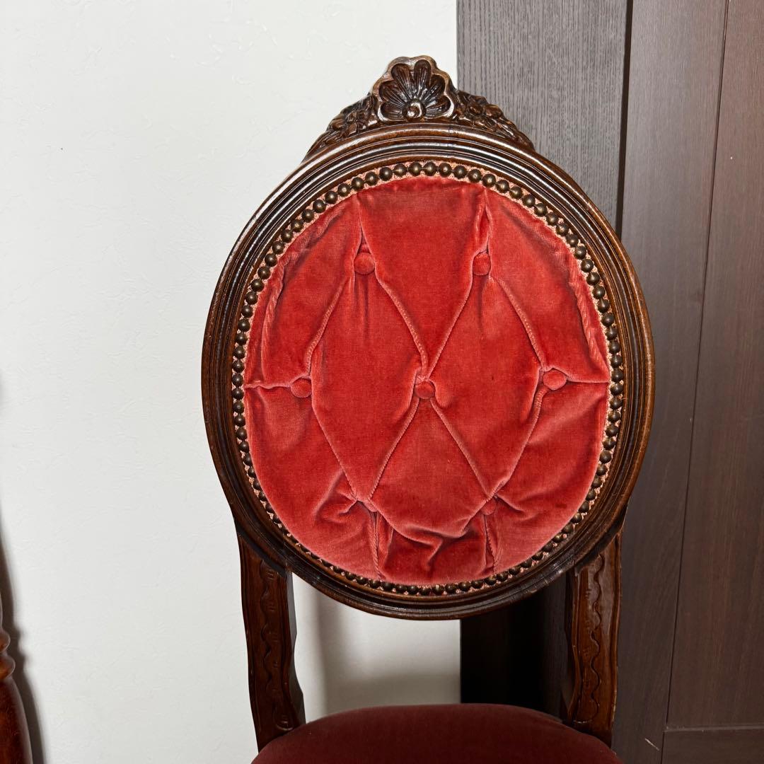 アンティークチェア　ベロア　レッド　ピンク　ウッド　ミッドセンチュリー