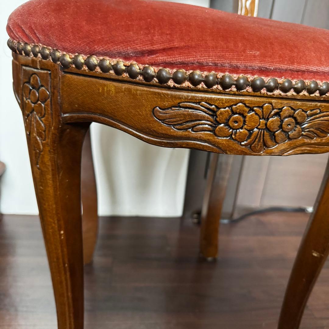 アンティークチェア　ベロア　レッド　ピンク　ウッド　ミッドセンチュリー