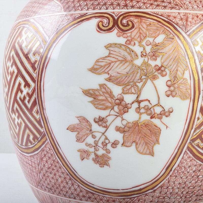 九谷焼　北山堂　赤絵金彩　瑞果文　花瓶　共箱　F　R9158B