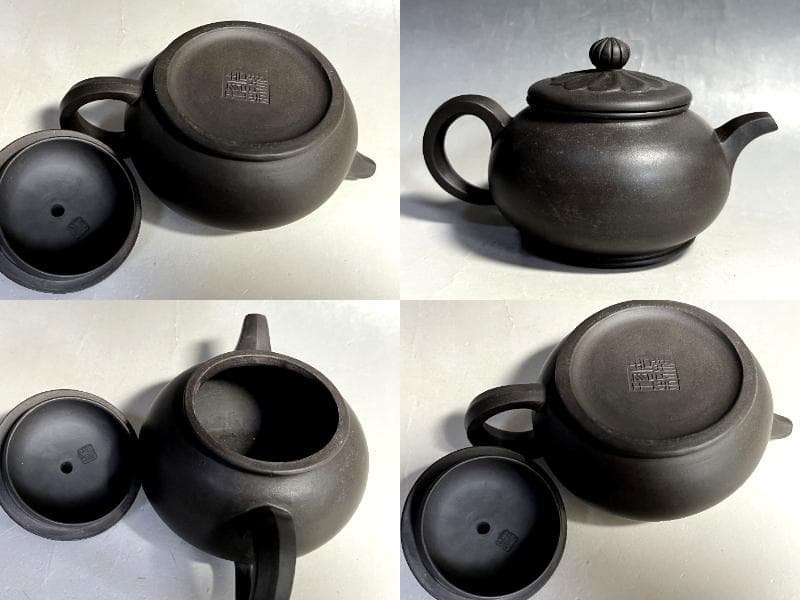 急須■周桂珍制 紫砂壺 紫泥 後手 菊花摘み 中国古美術 古玩 唐物 時代骨董■