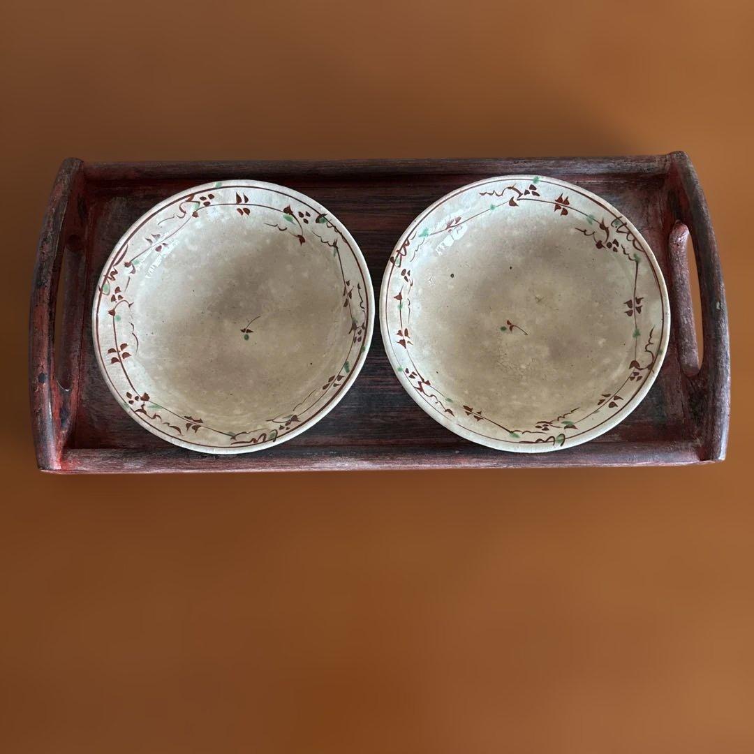 藤田佳三氏作 赤絵花柄装飾の鉢2個セット