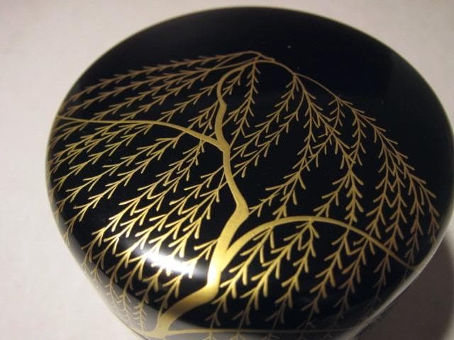 ☆千家十職 塗師中村宗哲　柳蒔絵大棗☆表千家而妙斎花押☆o632