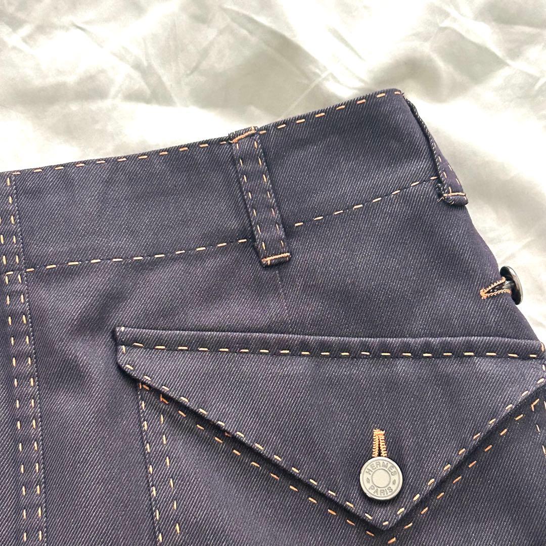 美品 HERMES エルメス スカート セリエ デニム ステッチ パープル 紫