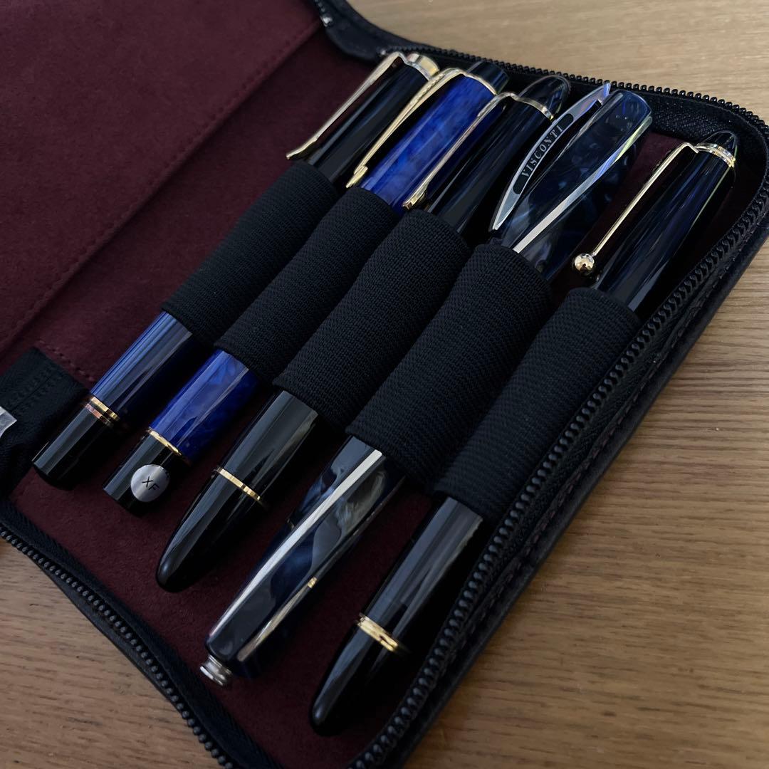 ナガサワ文具センター　ペンケース　5本　ブラック　万年筆　レザー　牛革