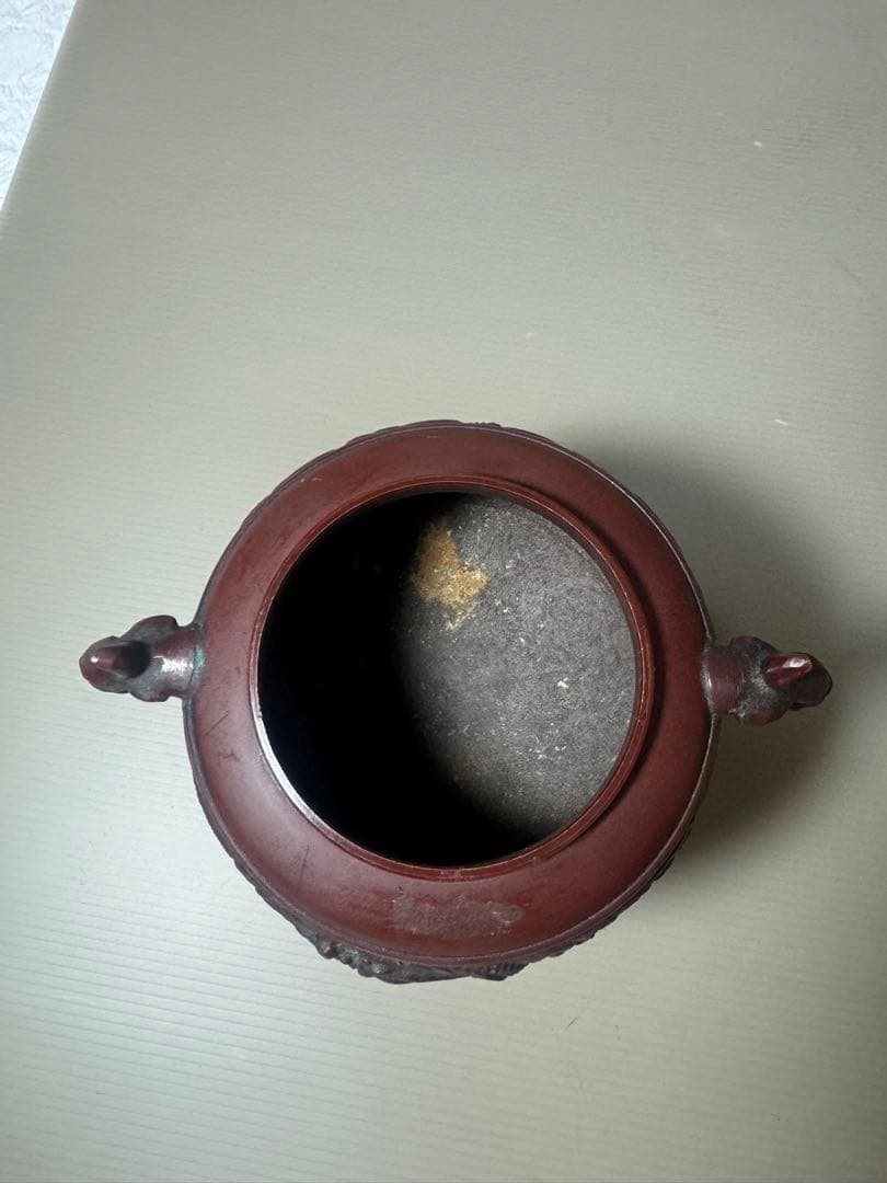 2137 吉秀 銘 獅子摘蓋 龍文 竜地紋 鋳銅 三つ足　香炉