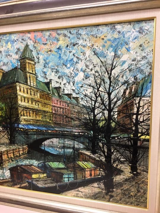 油絵手書き原画  ベニスの運河  イタリア画家バツシーニ作品大作