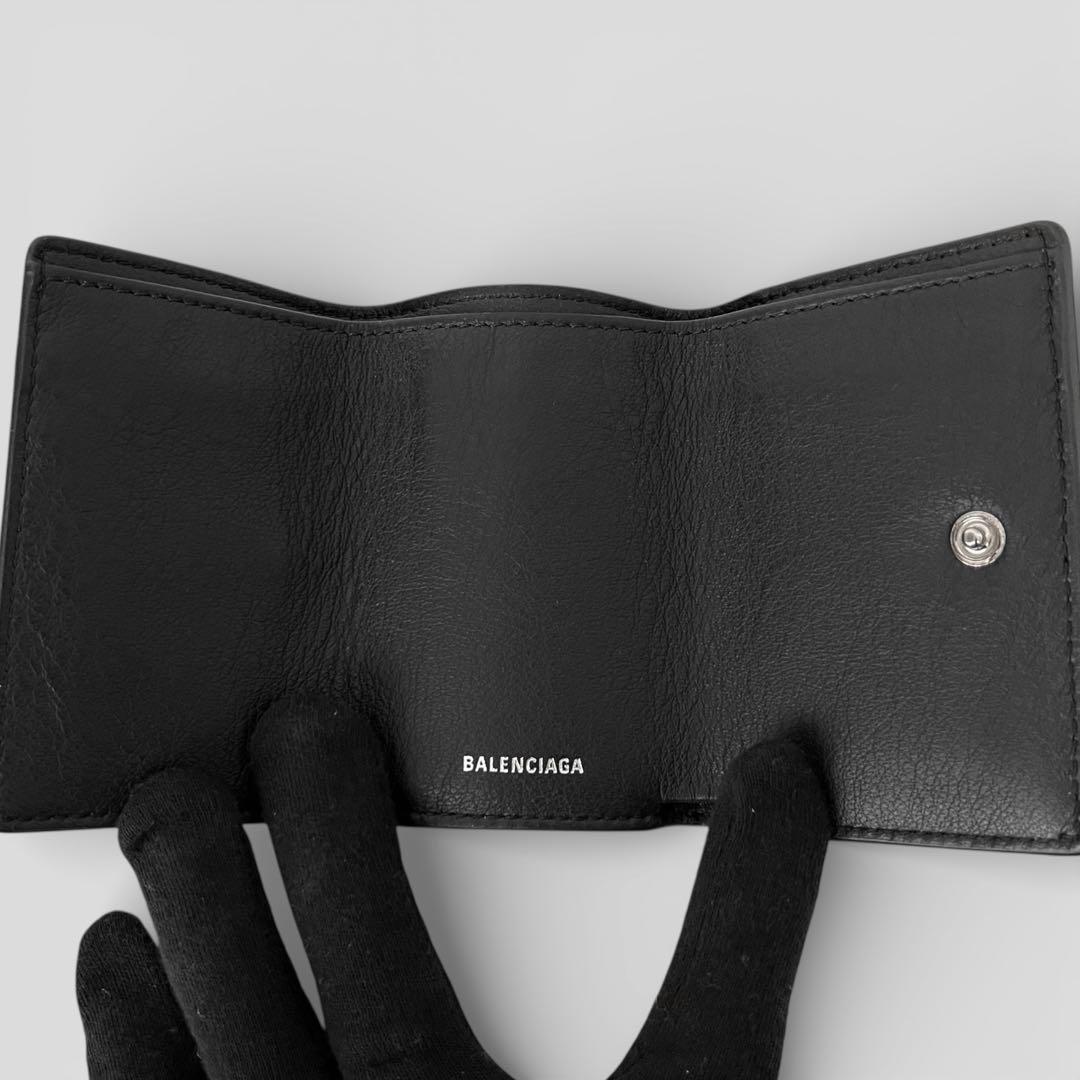 展示品 バレンシアガ ペーパー ミニウォレット レザー ブラック 三つ折り財布