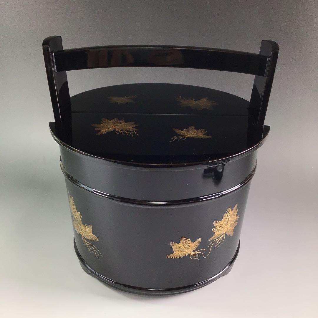 Ｐ８５９　水指　『輪島塗』『根引松蒔絵』『手桶水指』　共箱　茶道具