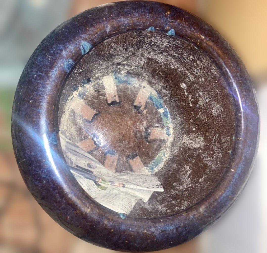 火鉢　水鉢　直径60cm 青色と茶色の陶器製火鉢