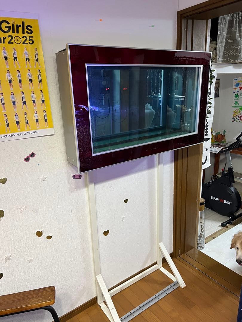 レアな水槽！赤い壁掛け水槽 特注さスタンド付き