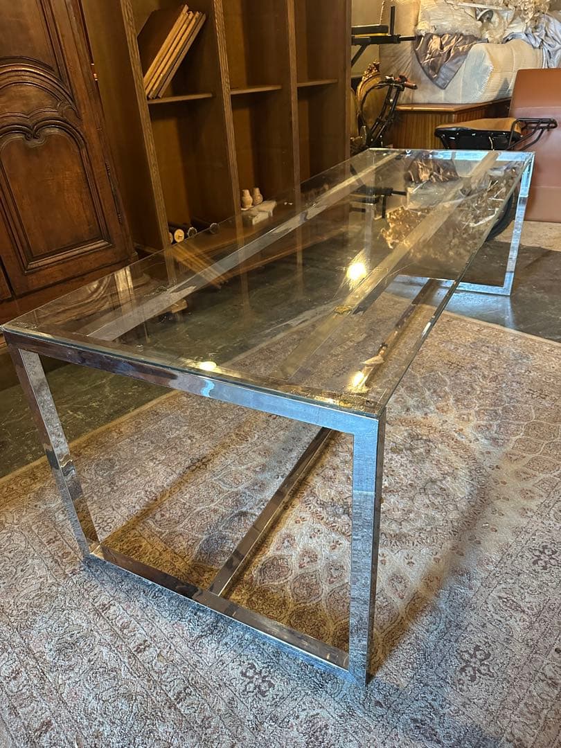 【東京都内23区配送無料】240cm ガラステーブル　事務　デザイナーズ　机