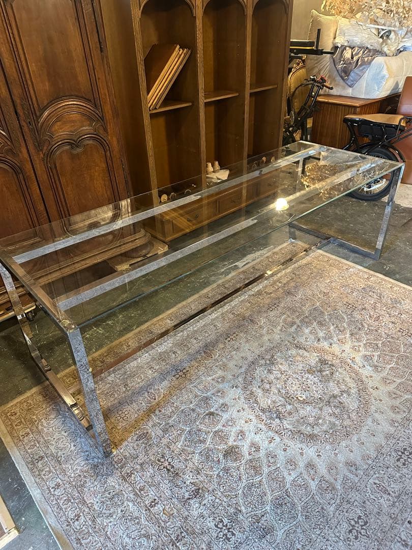 【東京都内23区配送無料】240cm ガラステーブル　事務　デザイナーズ　机