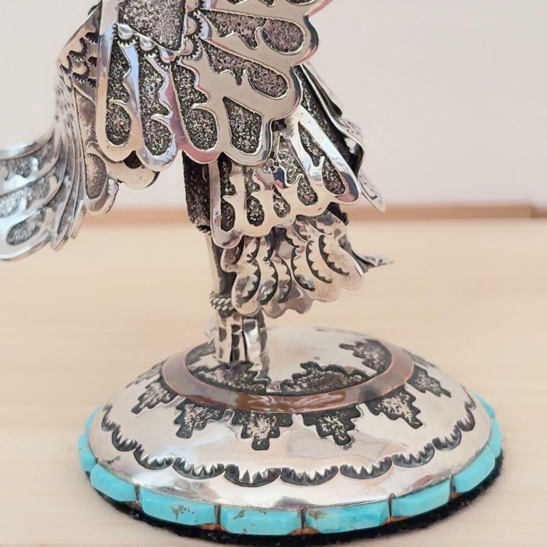 ナバホ族 スターリングシルバー カチナ イーグルダンサー シルバーターコイズ彫刻