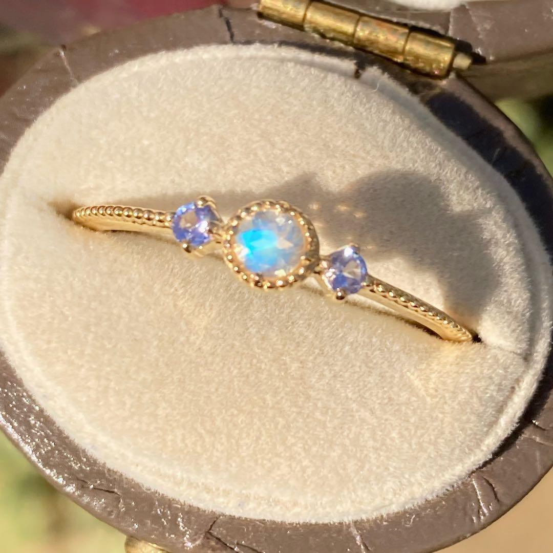 天然石　レインボームーンストーン　タンザナイト　ルース　ハンドメイドリング