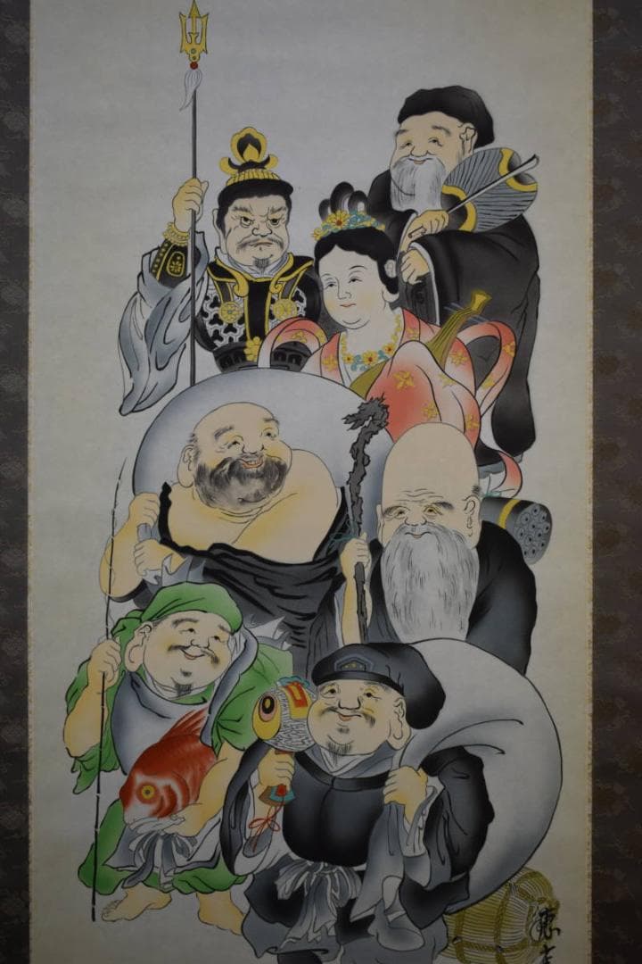 複製/恵雀/七福人図/工芸/布袋屋掛軸HF-514