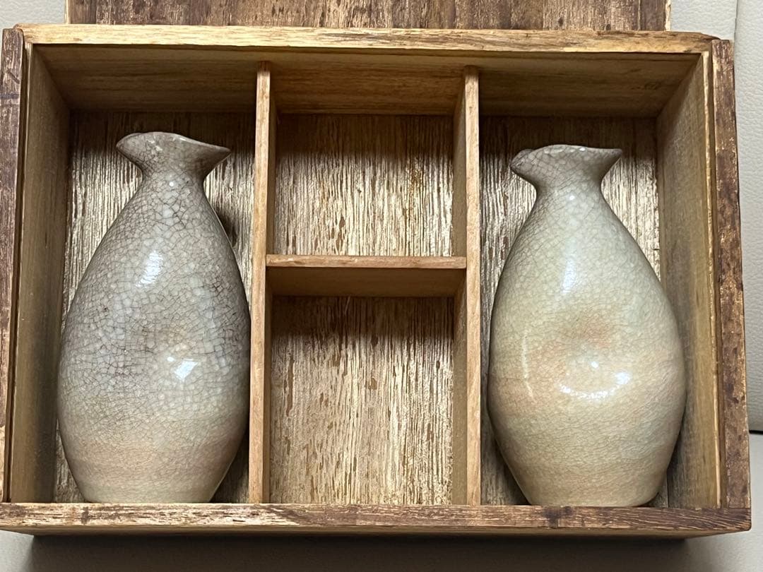 骨董品　酒器　7点　徳利　おちょこ　木製茶箱 草泉　昭和レトロ　萩焼