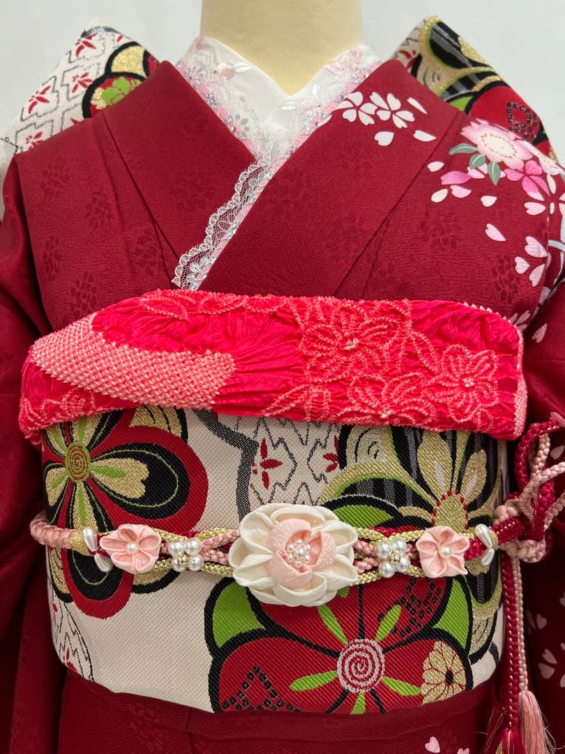 振り袖　フルセット　金彩加工　刺繍入り　長襦袢付　成人式　赤　641