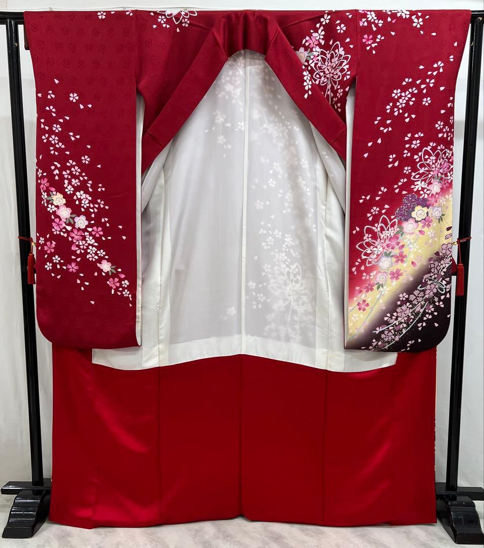 振り袖　フルセット　金彩加工　刺繍入り　長襦袢付　成人式　赤　641
