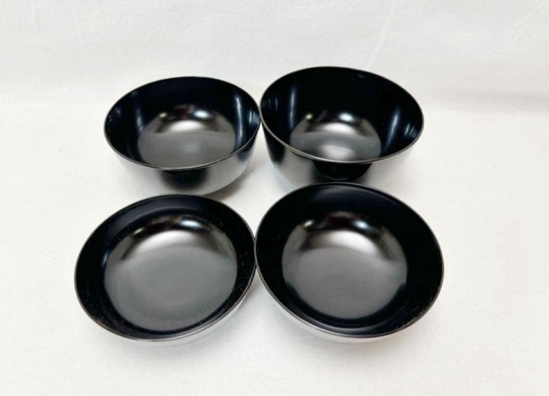 未使用 懐石道具 木製黒真塗 四つ椀 小丸椀 5客揃 元箱
