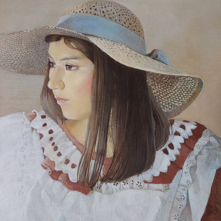 土野進　絵画　エプロンを着た女　原画　油絵