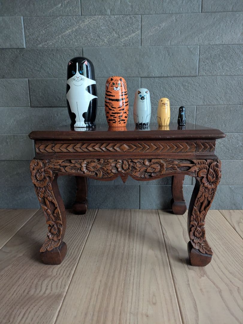 花台 木製 彫刻 飾り台 アンティーク調 アジアン家具　猫脚