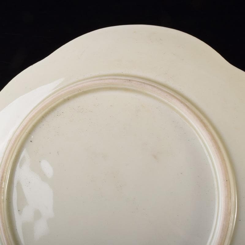 出石焼　牡丹刻　輪花皿　十九客　時代箱付　N　7093A