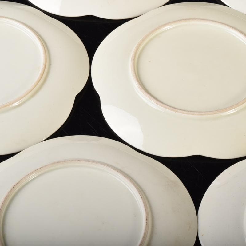 出石焼　牡丹刻　輪花皿　十九客　時代箱付　N　7093A