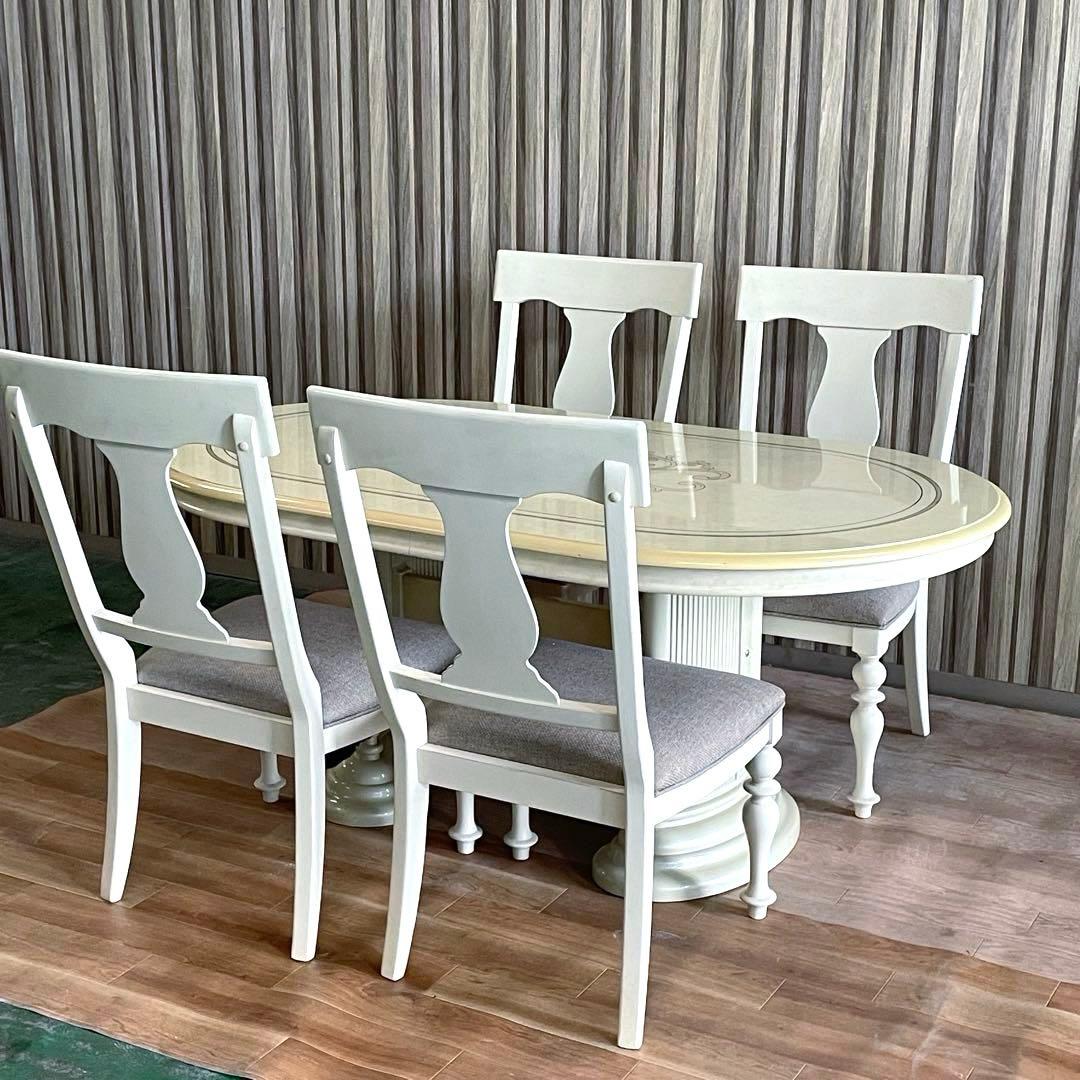 【イタリア家具風】ダイニングテーブルセット 4人掛け オーバル型 サルタレッリ風