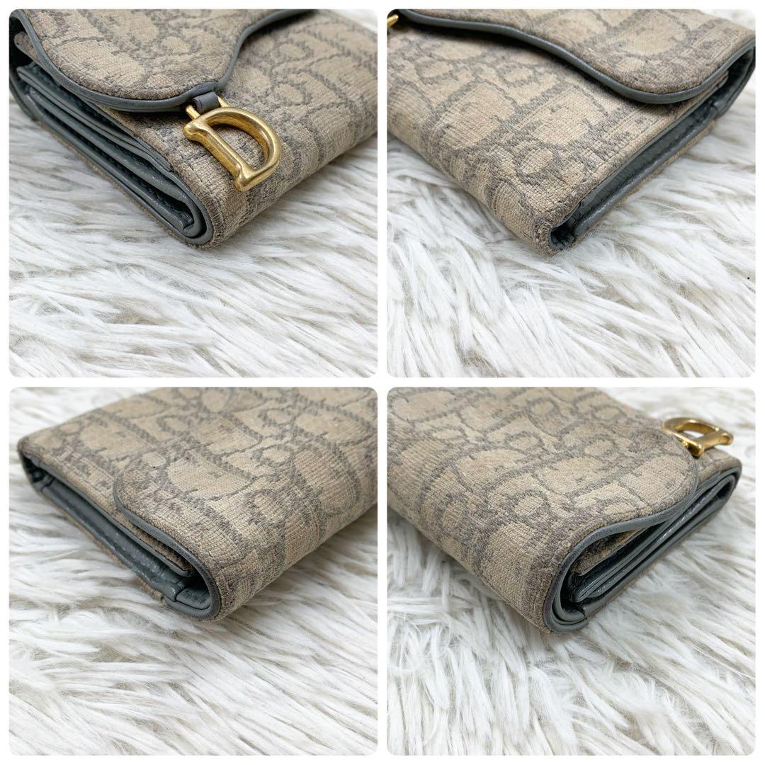 【✨美品✨】ディオール 三つ折り財布オブリーク サドル トロッター柄 グレー