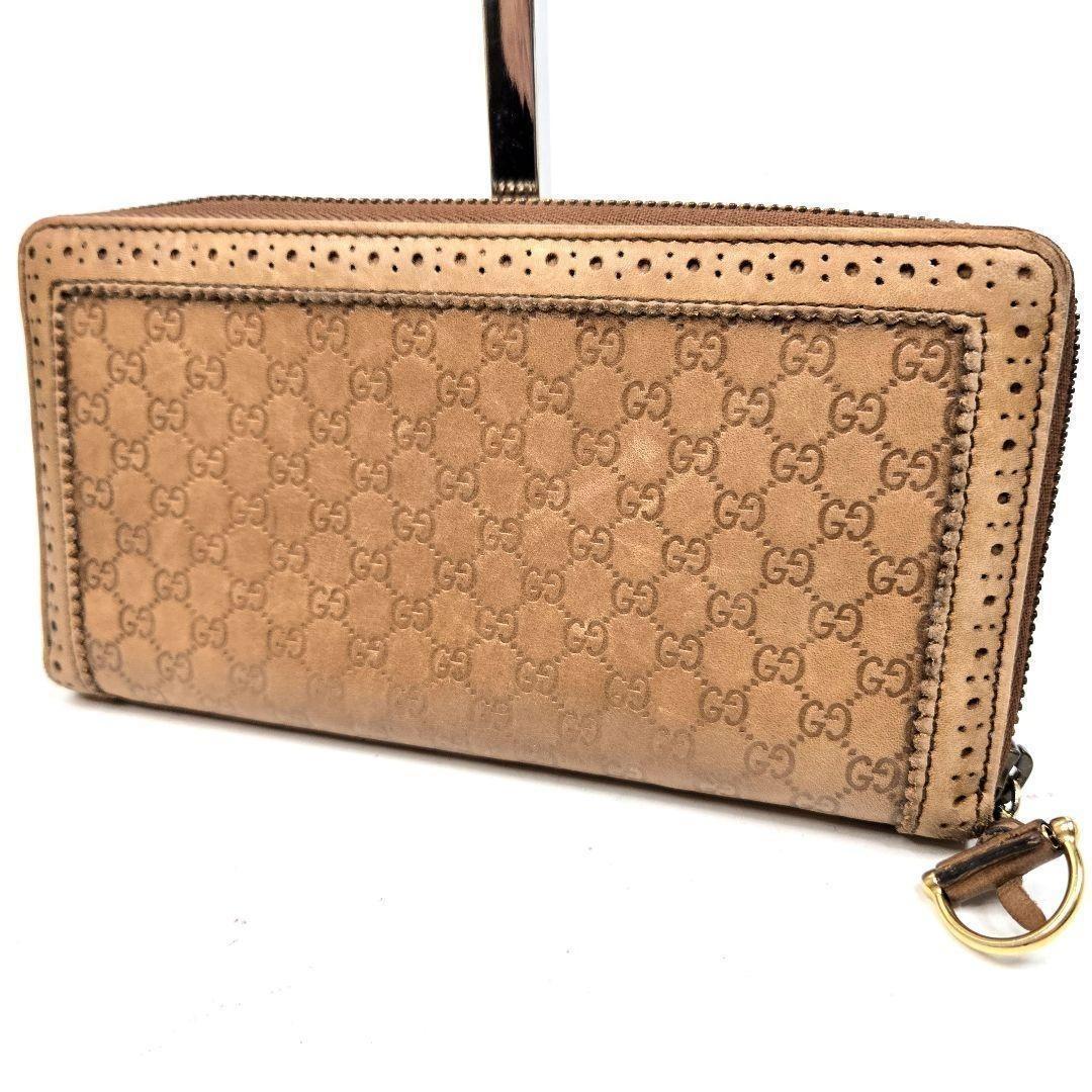 美品 GUCCI ラウンドファスナー マイクロシマレザー ホースビット